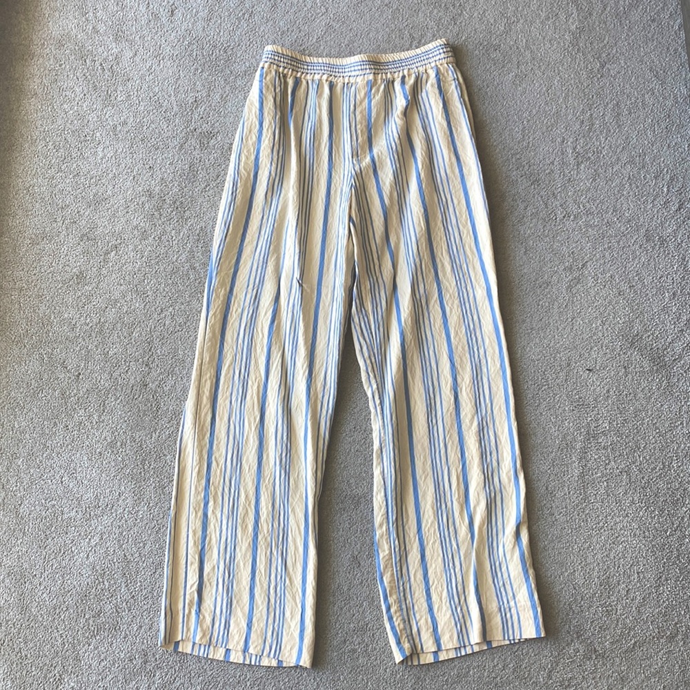 Zara Cream and Blue Striped Pants